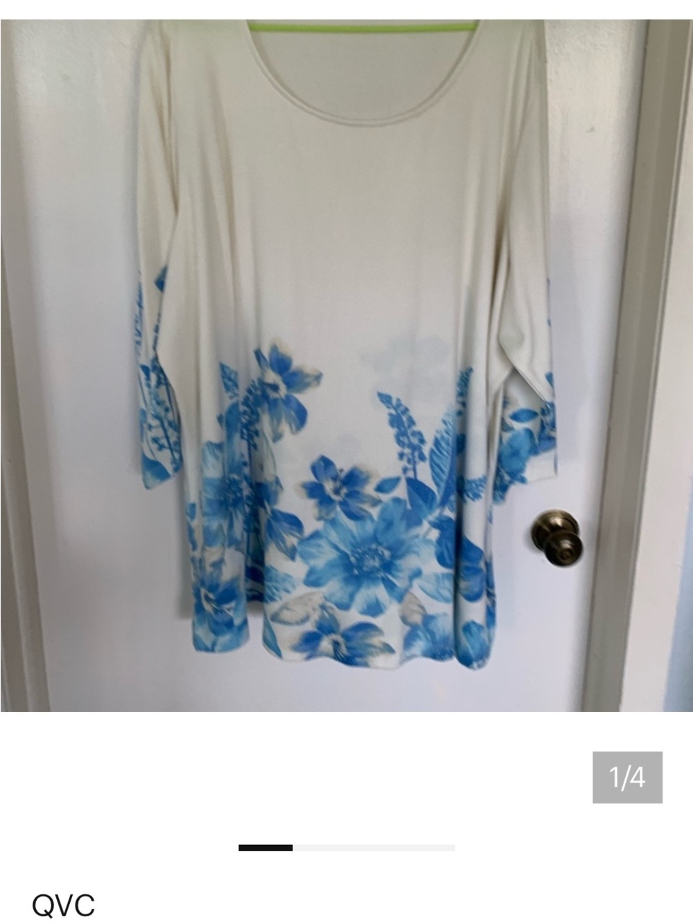 QVC Cream Tunic with Blue Floral Border